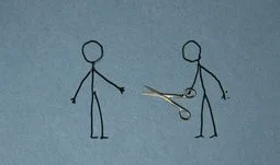 stick men with scissors