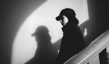 Asian woman on the stairs in a cap 