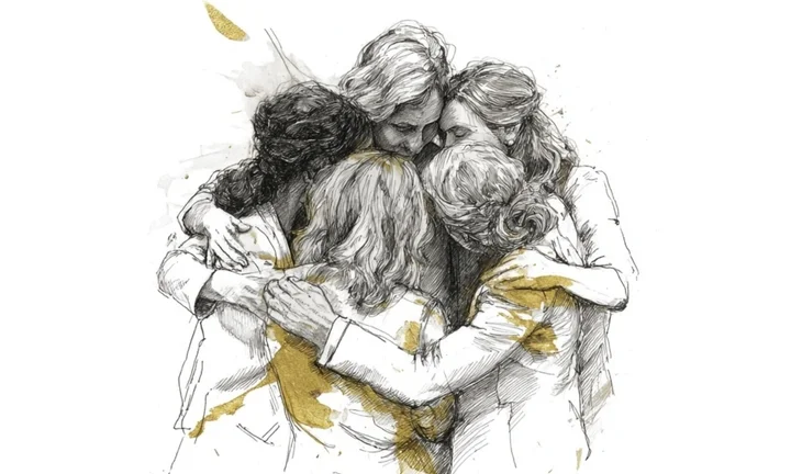 a group of women, hugging each other