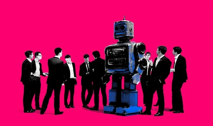 People crowding around a robot