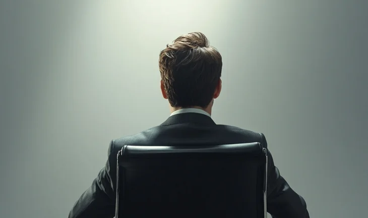 a banker sitting with his back to the camera