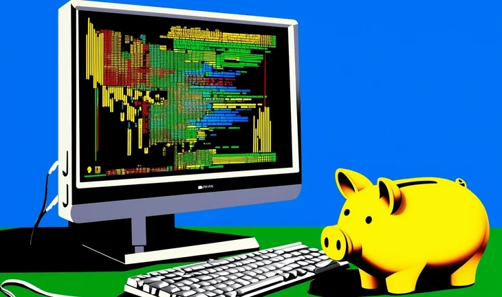 Piggy bank next to computer