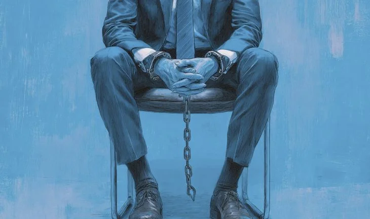 a man in chains on a chair 