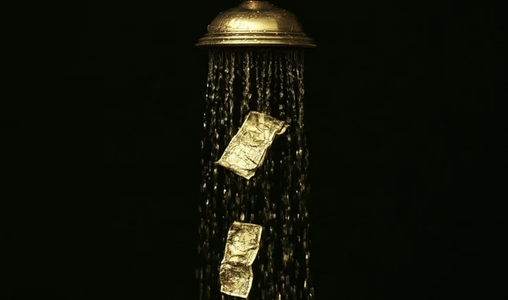 golden money in a shower