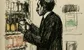 a young man in a suit stacking shelves 